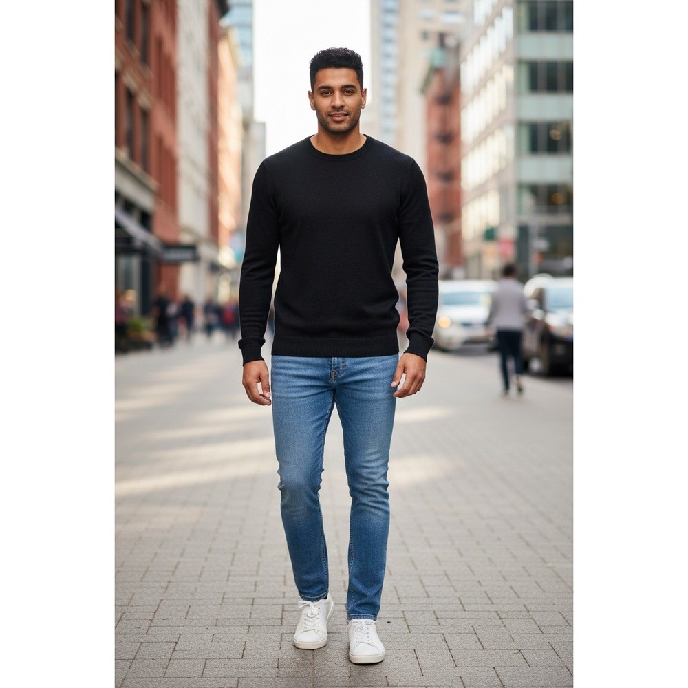 Banana Republic Mens XL Black 100% Merino Wool Crewneck Sweater Lightweight Knit